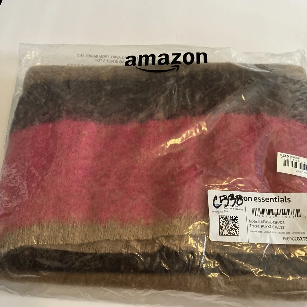Amazon Essentials Scarf Shawl Womens OS Brown Pink NWT Textured C538